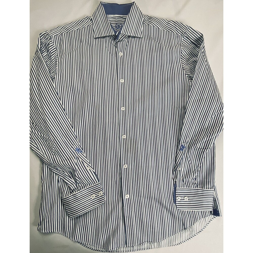 Bugatchi Multicolor Striped Long Sleeve Contrasting Cuffs Button Up Shirt Mens L